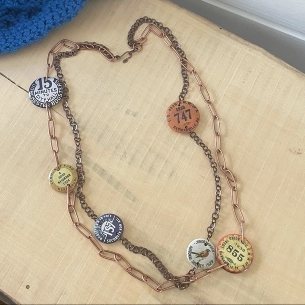 $49 SALE Handmade Vintage Style Button Paperclip Chain Layers Statement Necklace
